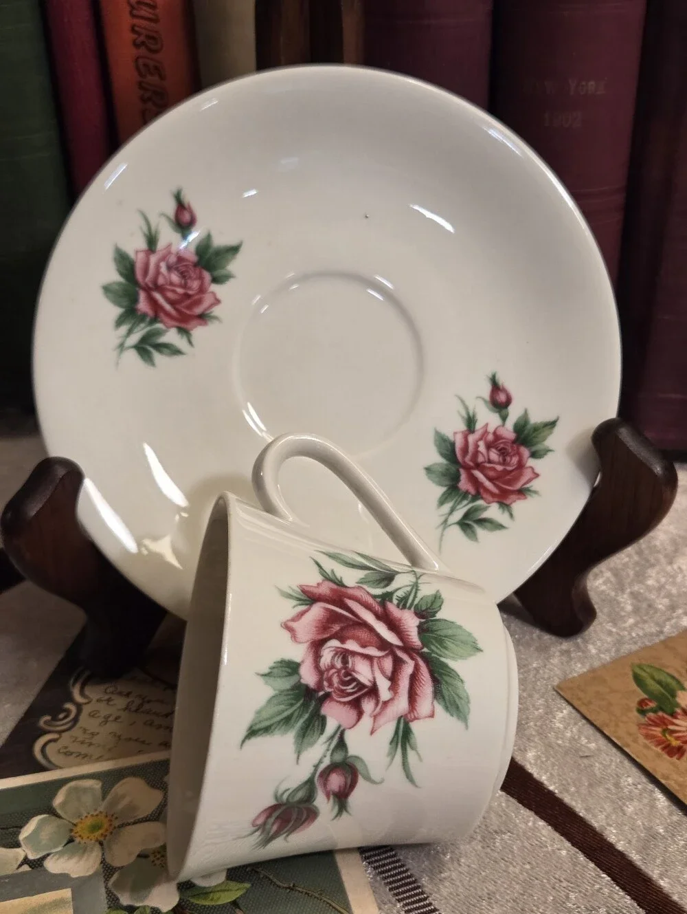 Vintage Mitterteich Bavaria Pink Flower Teacup Saucer Set